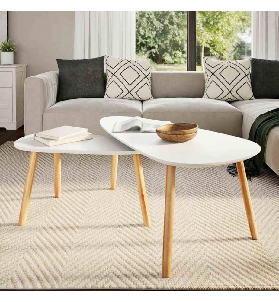 Ensemble de tables basses 2 pcs Bois de pin massif Blanc
