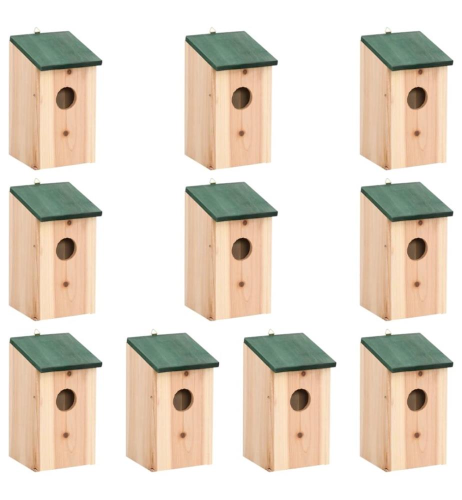 Vogelhäuser 10 Stk. Tanne Massivholz 12x12x22 cm