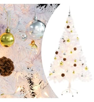 Künstlicher Weihnachtsbaum mit Beleuchtung & Kugeln Weiss 150 cm