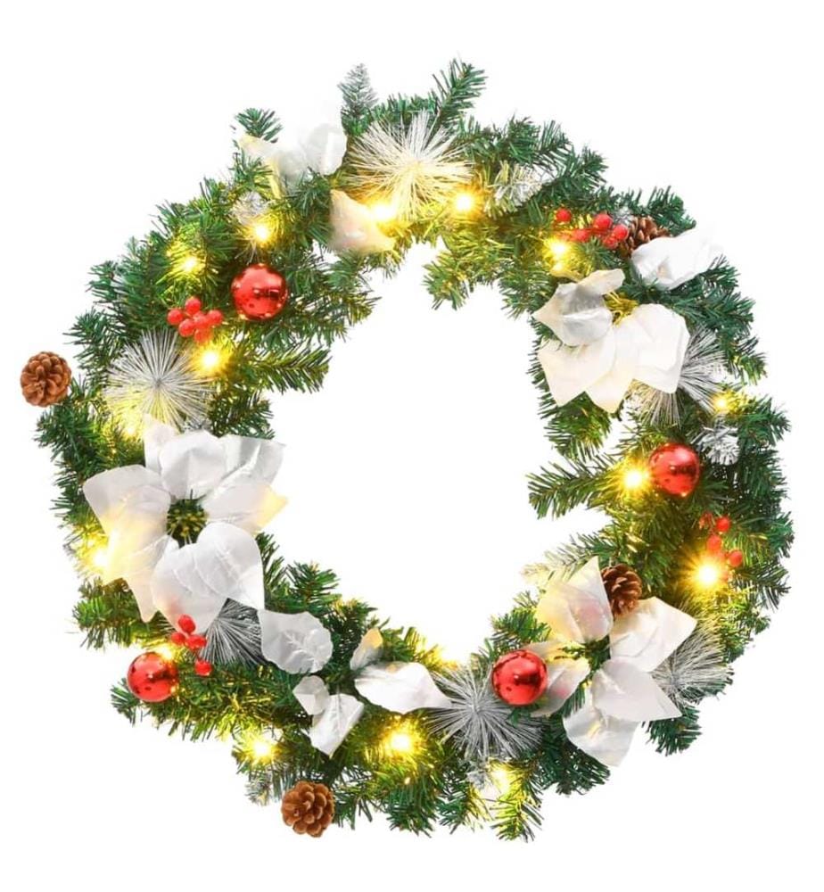 Couronne de Noël avec lumières LED vert 60 cm PVC