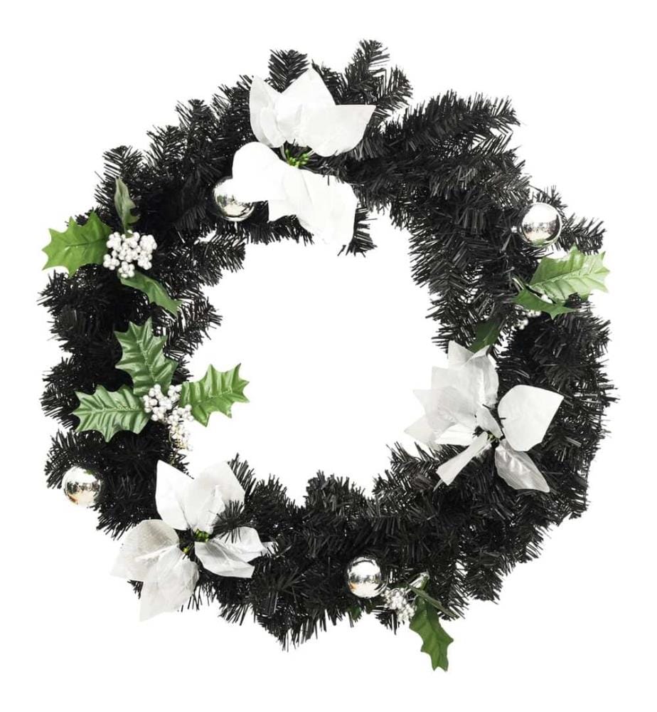 Couronne de Noël avec lumières LED Noir 60 cm PVC