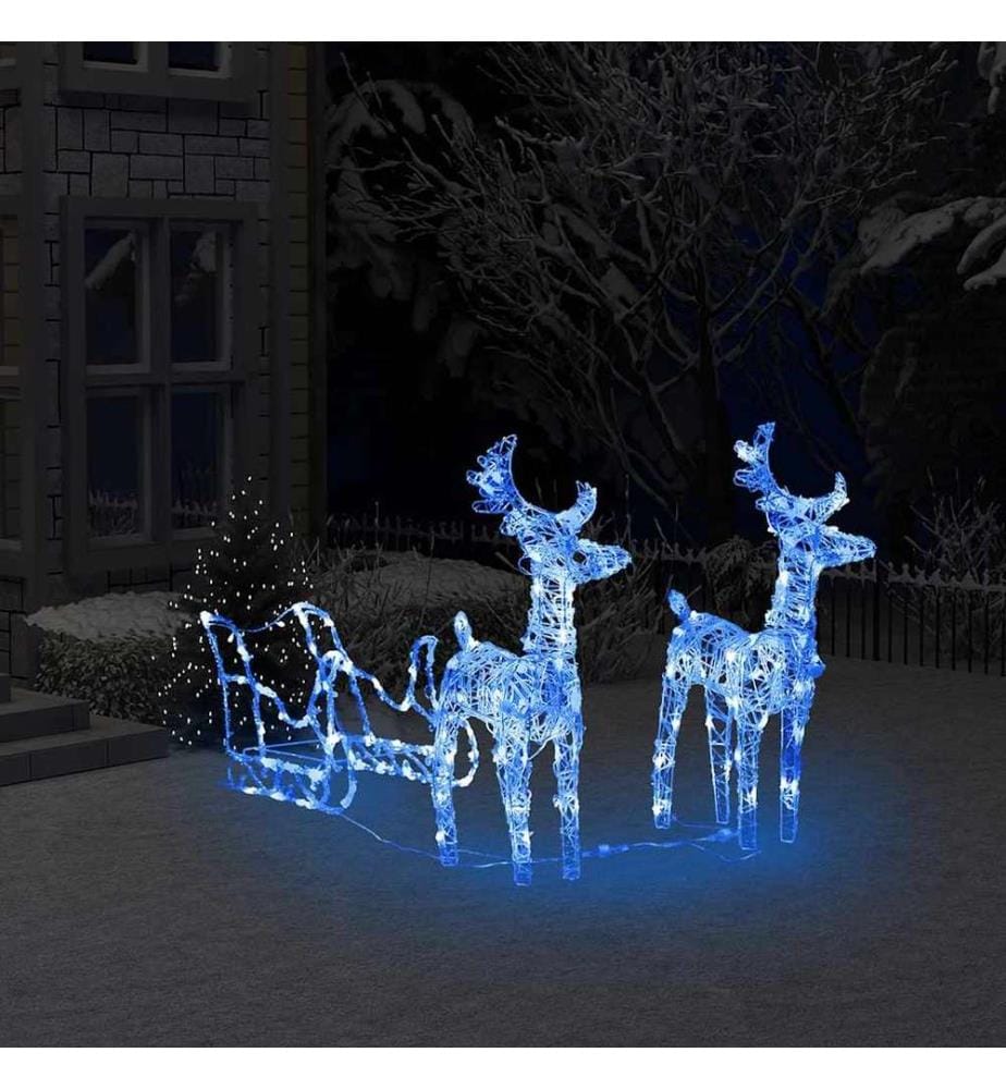 Décoration de Noël Rennes et traîneau 160 LED 130 cm Acrylique