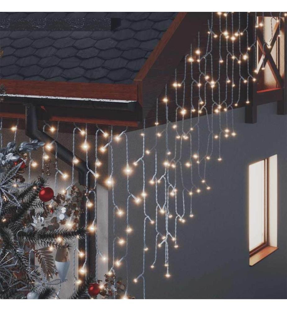 Rideau lumineux à glaçons LED 10m 400LED Blanc chaud 8fonctions
