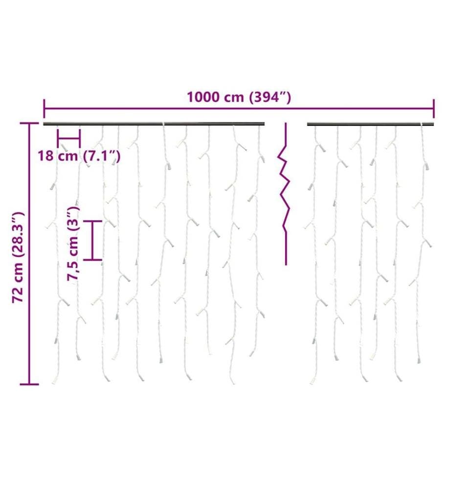 Rideau lumineux à glaçons LED 10m 400LED Blanc froid 8fonctions