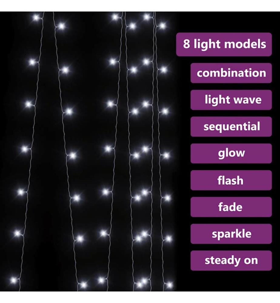 Rideaux lumineux à LED 3x3 m 300 LED Blanc froid 8 fonctions
