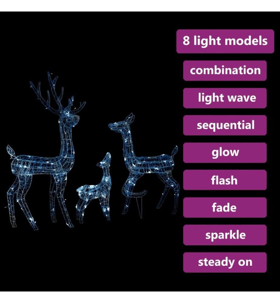 Famille de rennes de décoration Acrylique 300 LED blanc froid