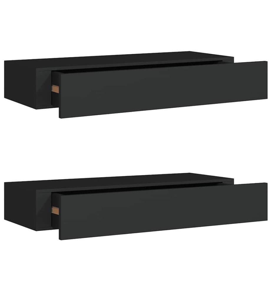 Wandregale mit Schubladen 2 Stk. Schwarz 60x23,5x10 cm MDF