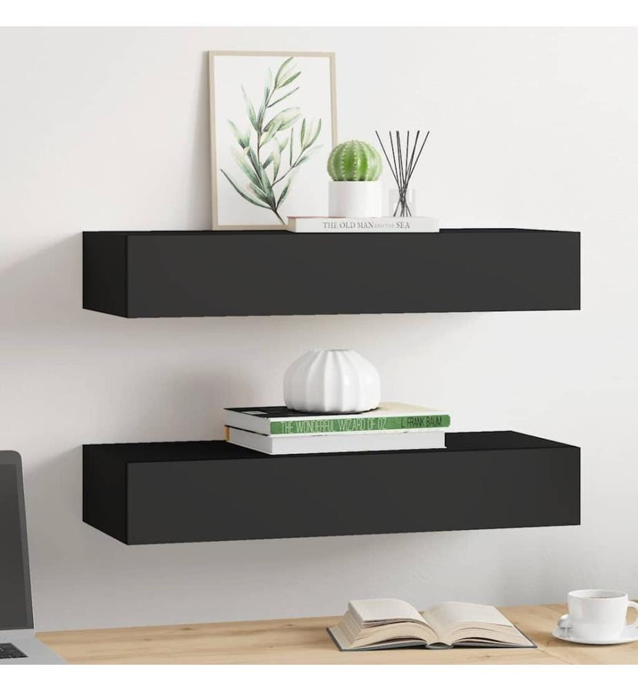 Wandregale mit Schubladen 2 Stk. Schwarz 60x23,5x10 cm MDF