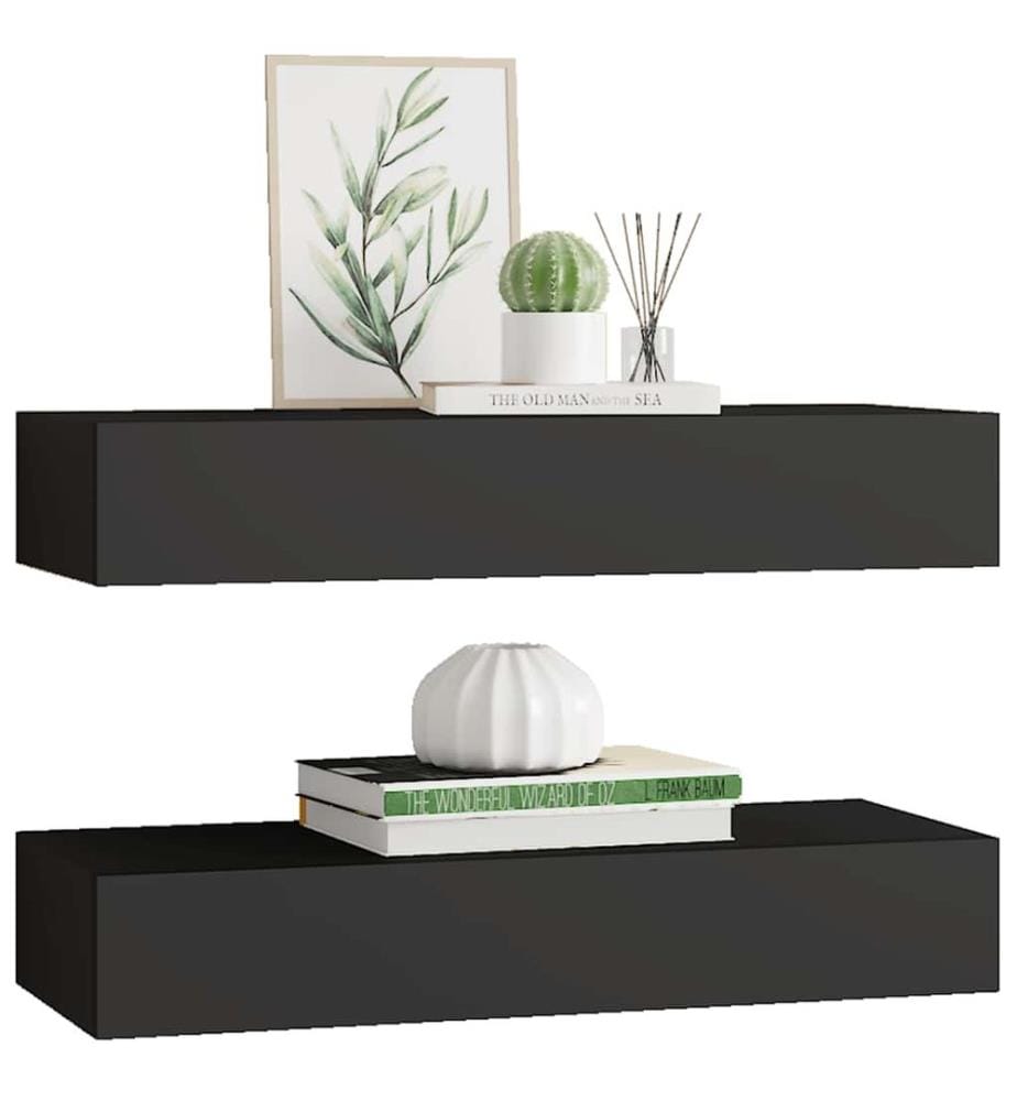 Wandregale mit Schubladen 2 Stk. Schwarz 60x23,5x10 cm MDF