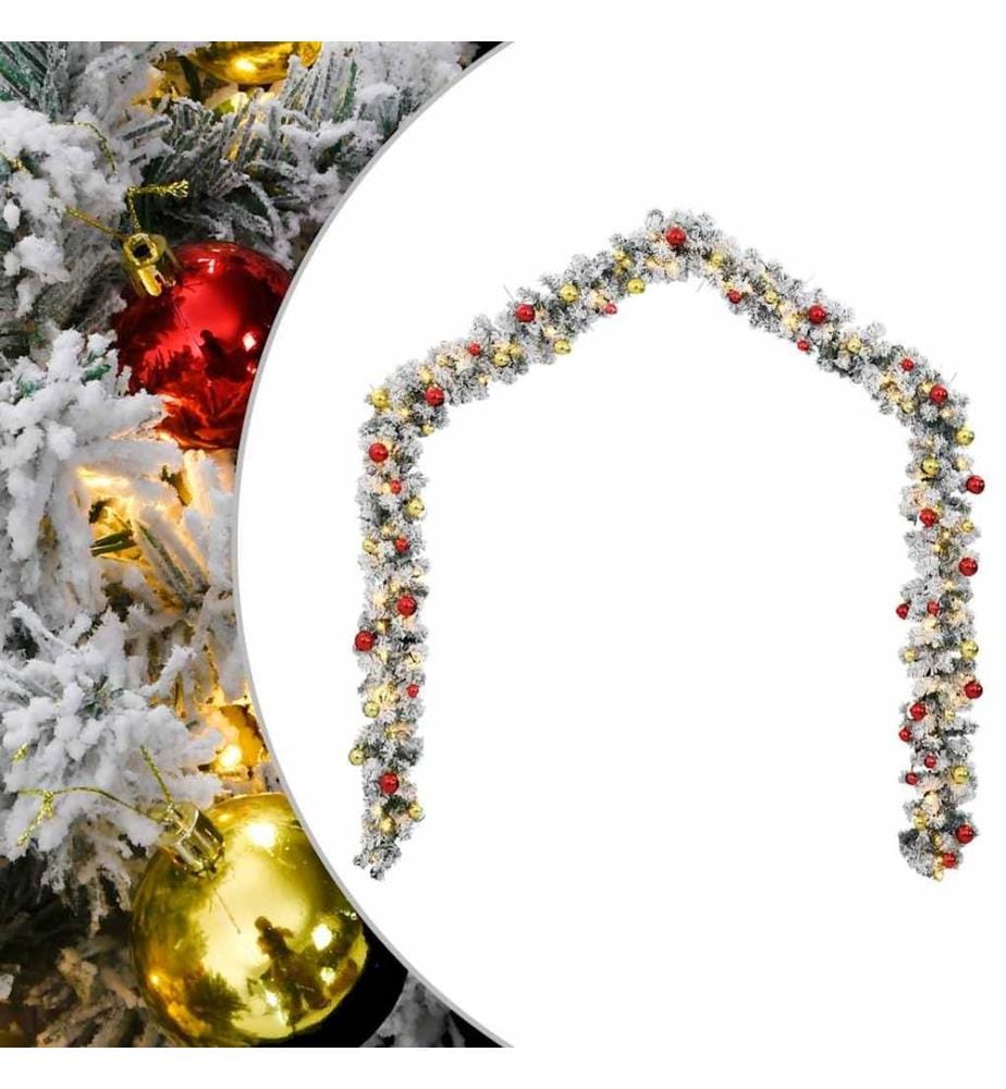 Guirlande de Noël avec boules et lumières LED vert 10 m PVC