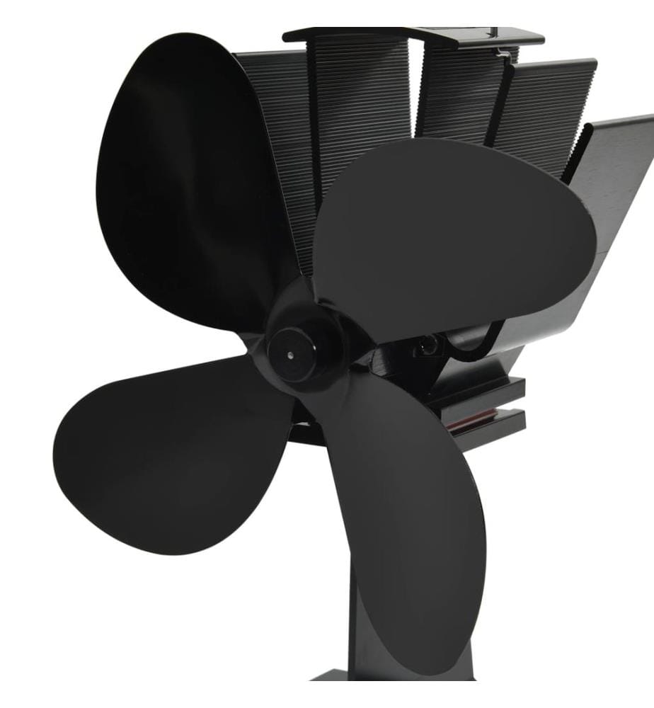 Ofenventilator Wärmebetrieben 4 Blätter Schwarz