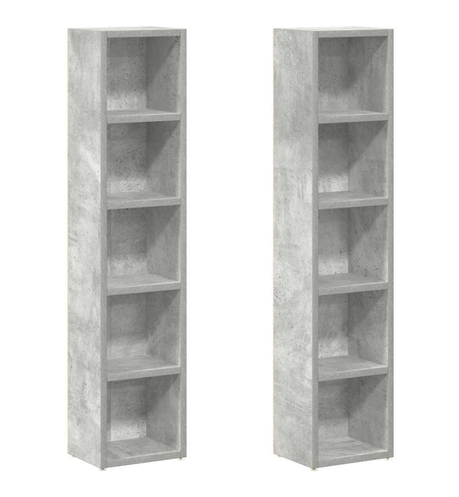 Armoires à CD 2 pcs Gris béton 21x16x93,5 cm Aggloméré