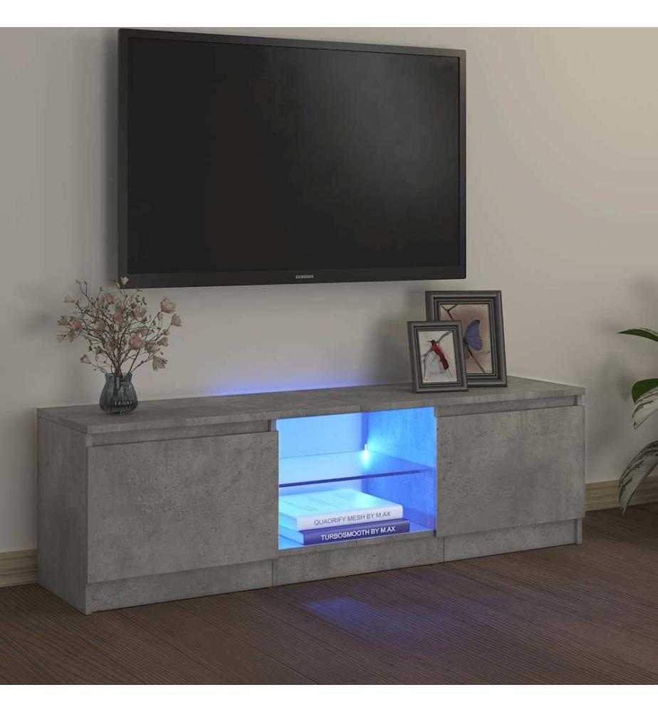 Meuble TV avec lumières LED gris béton 120x30x36 cm