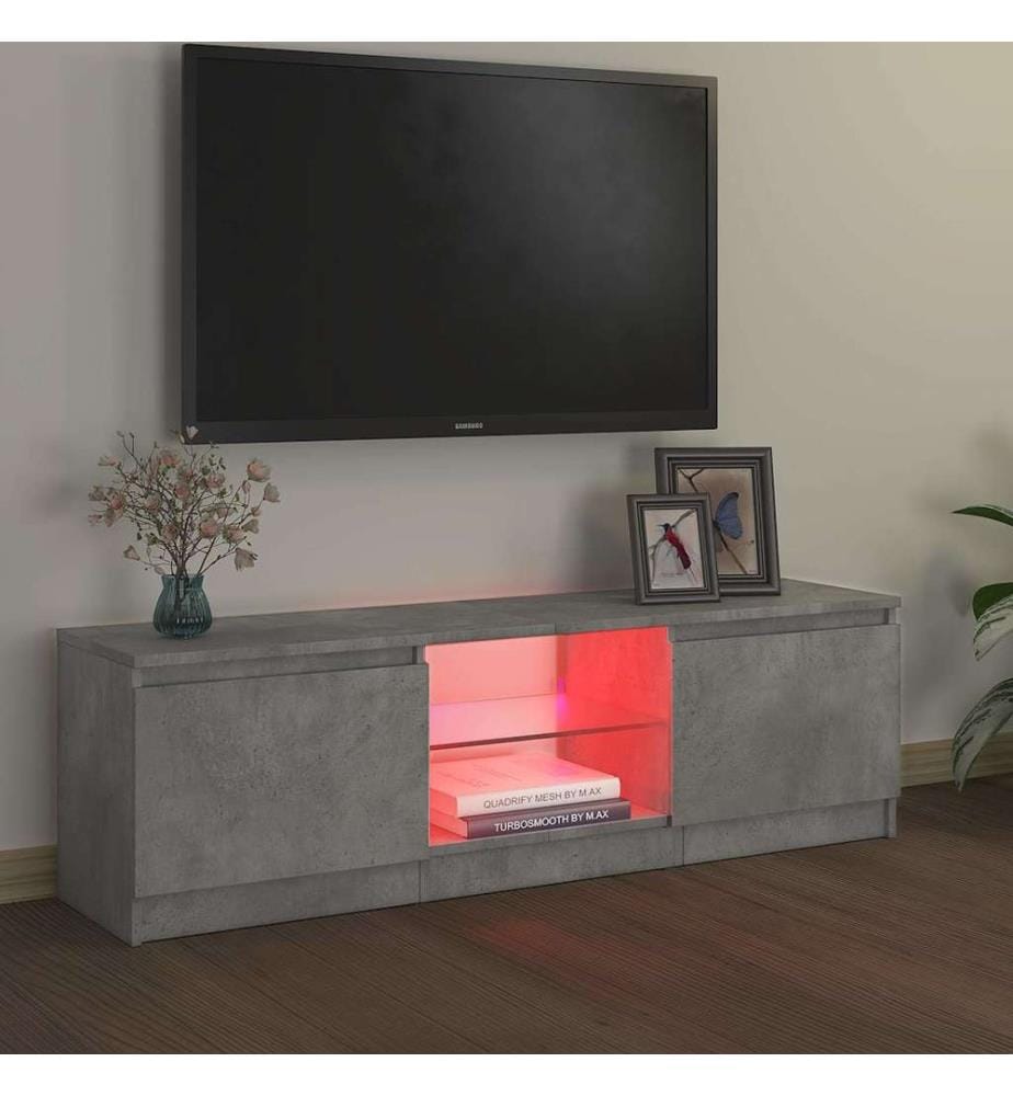 Meuble TV avec lumières LED gris béton 120x30x36 cm