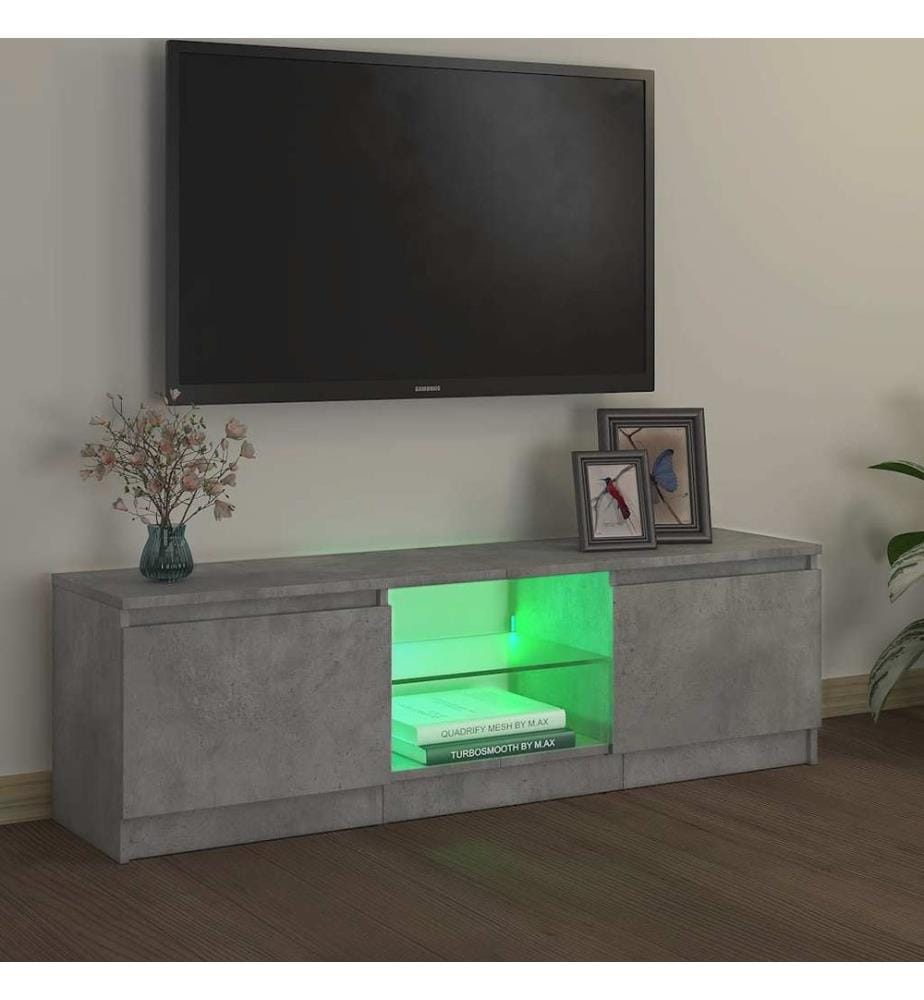 Meuble TV avec lumières LED gris béton 120x30x36 cm