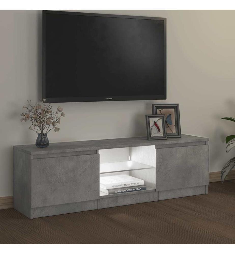 Meuble TV avec lumières LED gris béton 120x30x36 cm