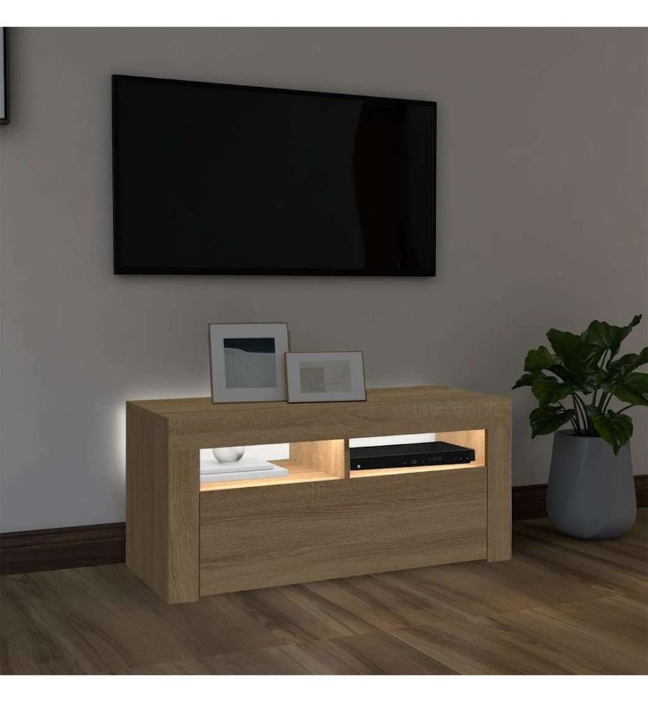 TV-Schrank mit LED-Leuchten Sonoma-Eiche 90x35x40 cm