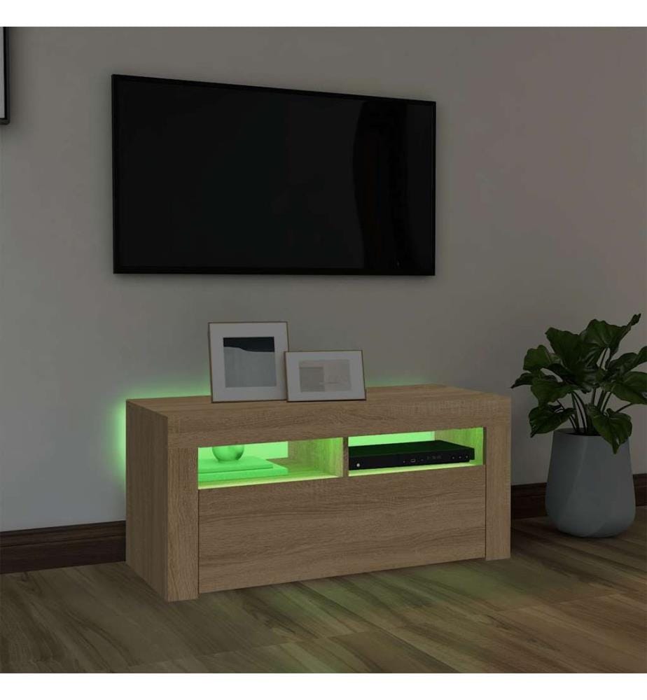 TV-Schrank mit LED-Leuchten Sonoma-Eiche 90x35x40 cm