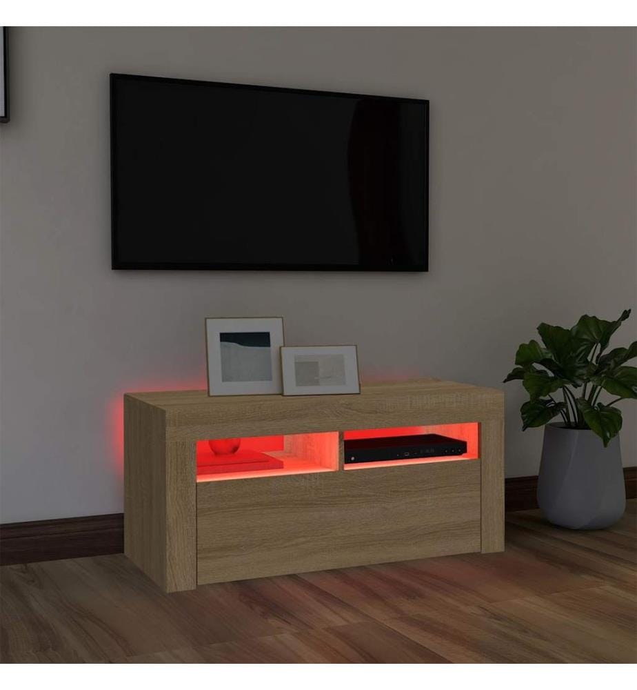 TV-Schrank mit LED-Leuchten Sonoma-Eiche 90x35x40 cm