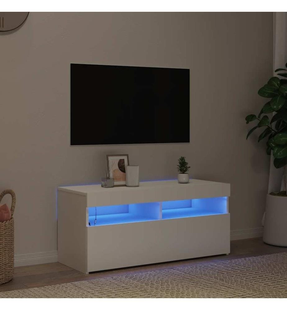 TV-Schrank mit LED-Leuchten Weiss 90x35x40 cm