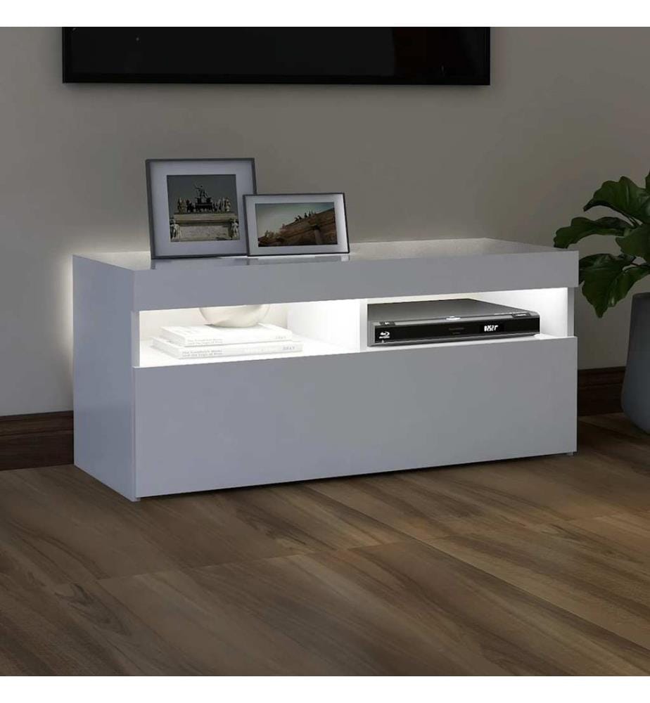 TV-Schrank mit LED-Leuchten Weiss 90x35x40 cm