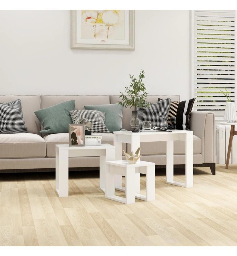 Satztische 3 Stk. Weiss Holzwerkstoff