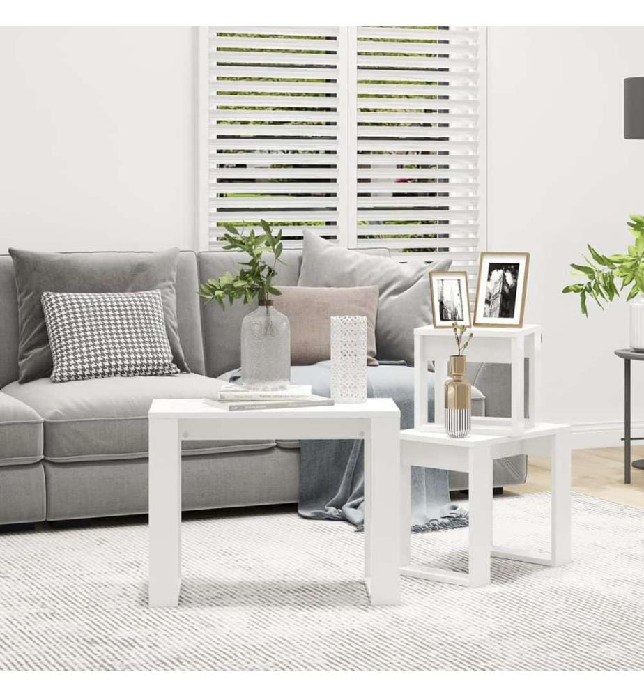 Satztische 3 Stk. Weiss Holzwerkstoff