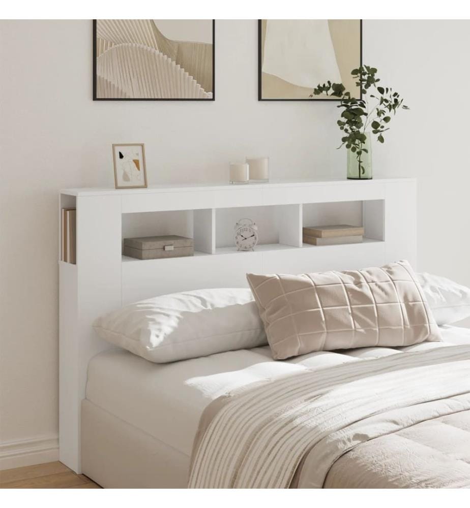 Tête de lit à LED blanc 160x18,5x103,5 cm bois d'ingénierie