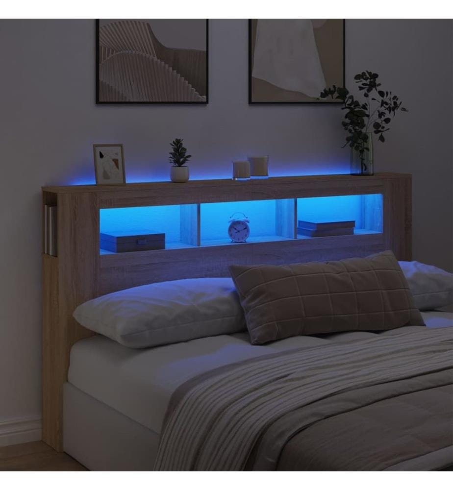 Tête de lit à LED chêne sonoma 180x18,5x103,5cm bois ingénierie