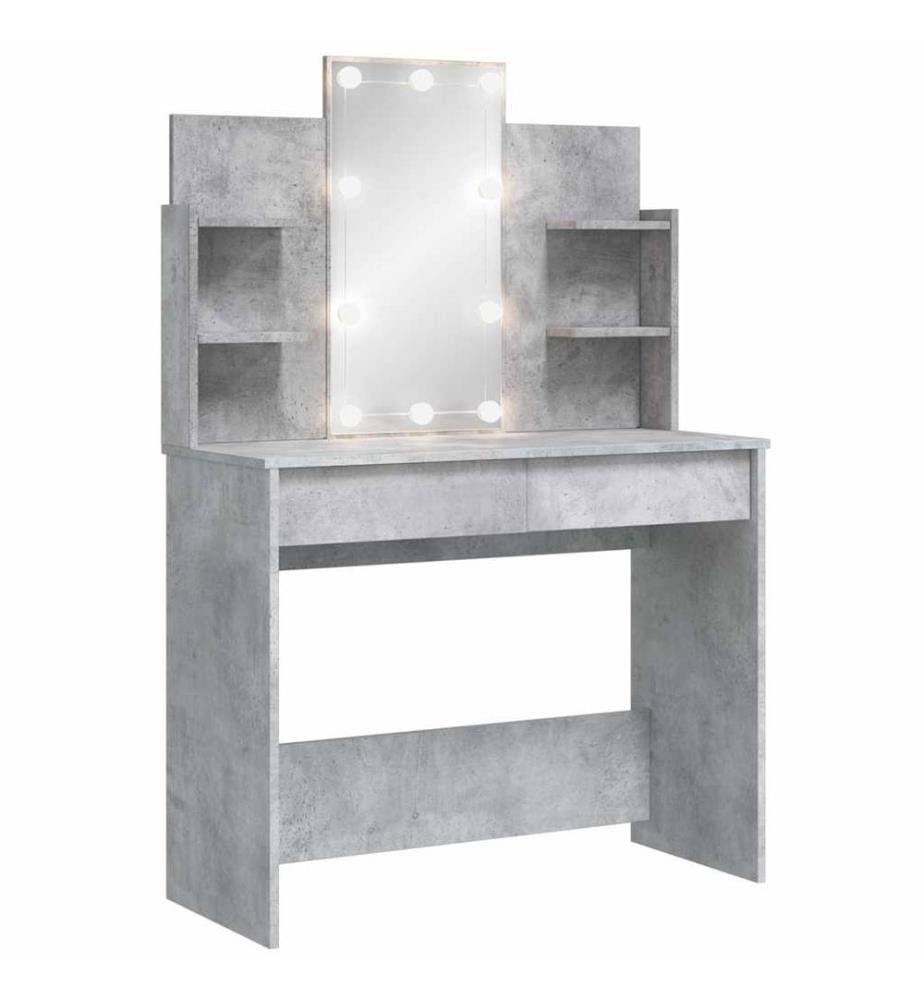 Schminktisch mit LED-Leuchten Betongrau 96x40x142 cm