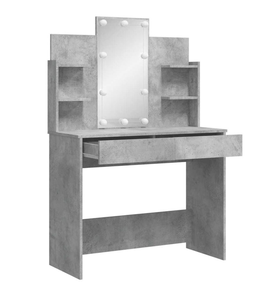 Schminktisch mit LED-Leuchten Betongrau 96x40x142 cm
