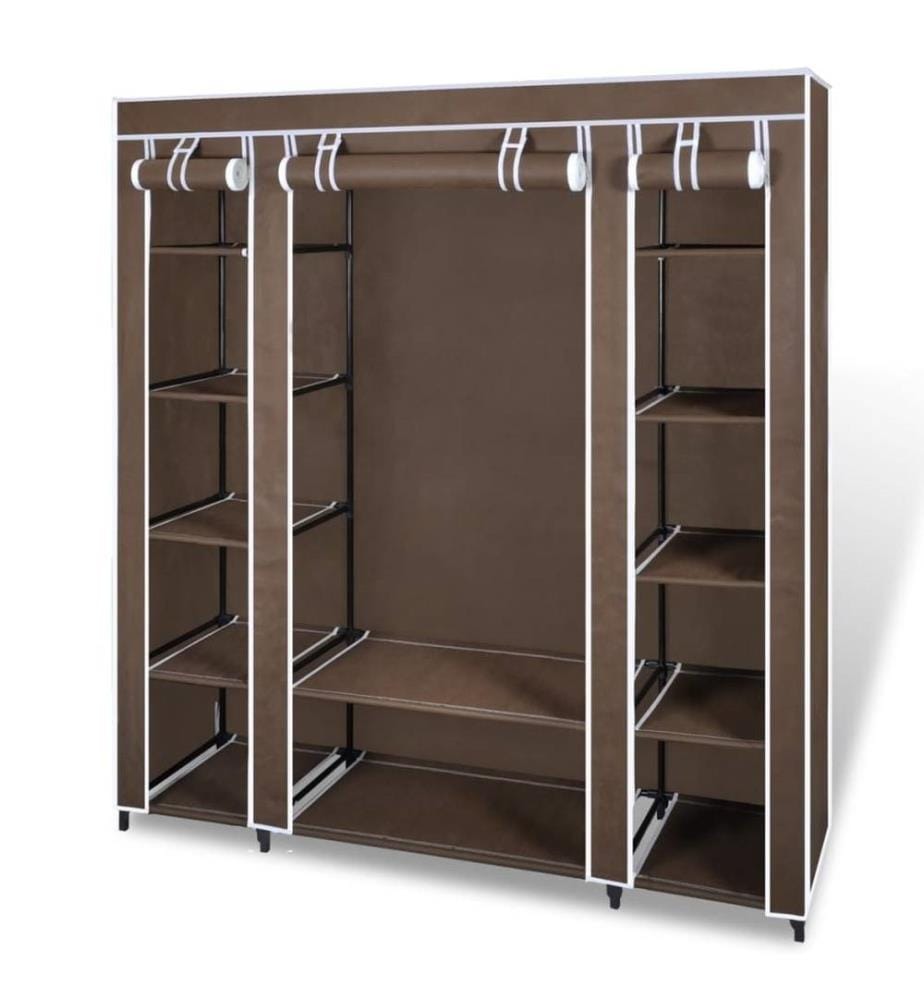 Stoffschrank mit Fächern und Stangen 45×150×176 cm Braun
