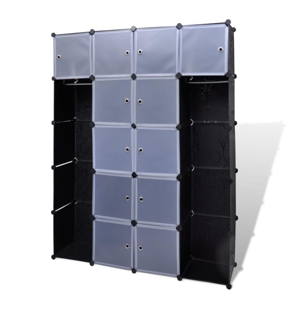 Modularer Schrank mit 14 Fächern schwarz/weiss 37x146x180,5cm