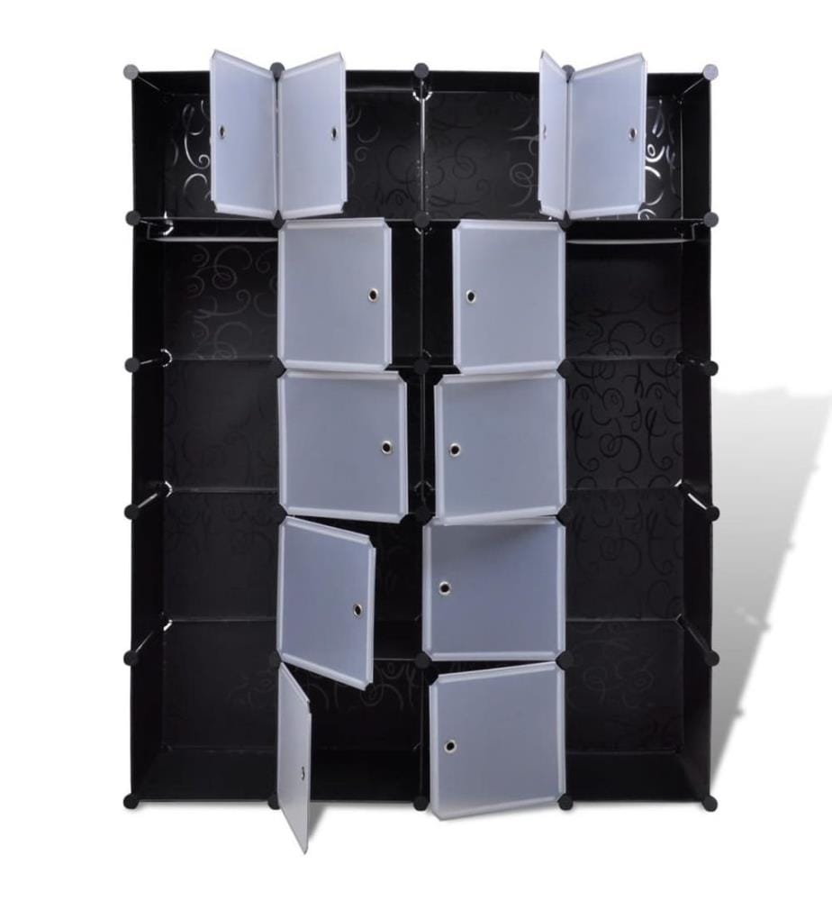 Modularer Schrank mit 14 Fächern schwarz/weiss 37x146x180,5cm