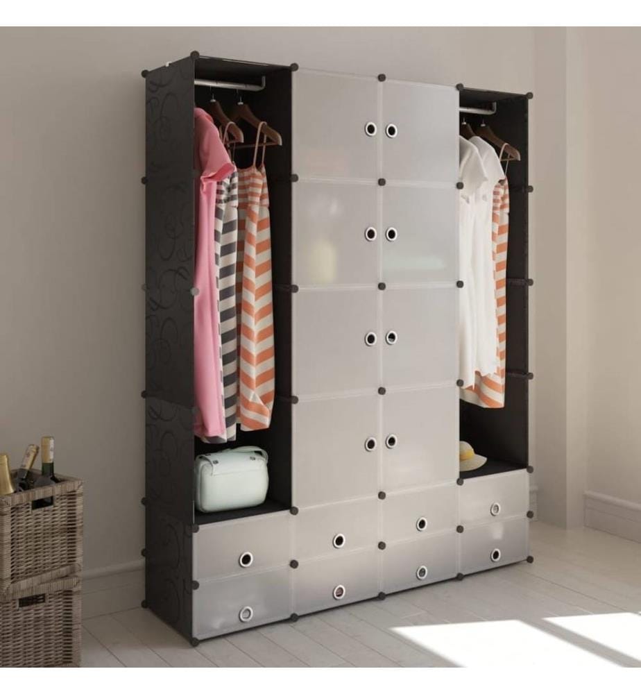 Modularer Schrank mit 18 Fächern schwarz/weiss 37x146x180,5cm