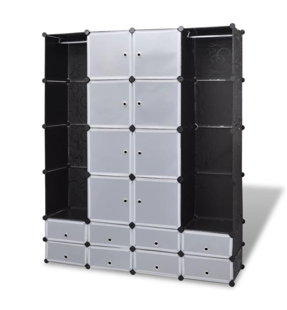 Modularer Schrank mit 18 Fächern schwarz/weiss 37x146x180,5cm
