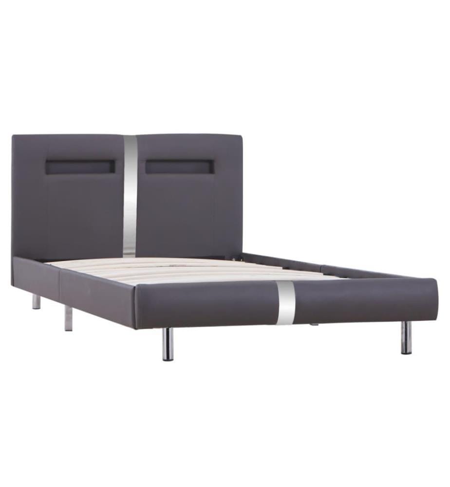Bettgestell mit LED Grau Kunstleder 90x200 cm