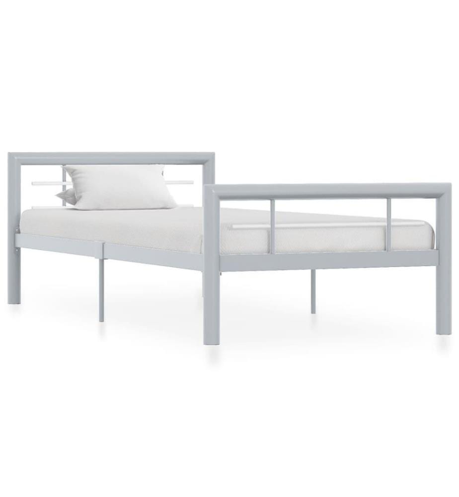 Bettgestell Grau und Weiss Metall 90×200 cm