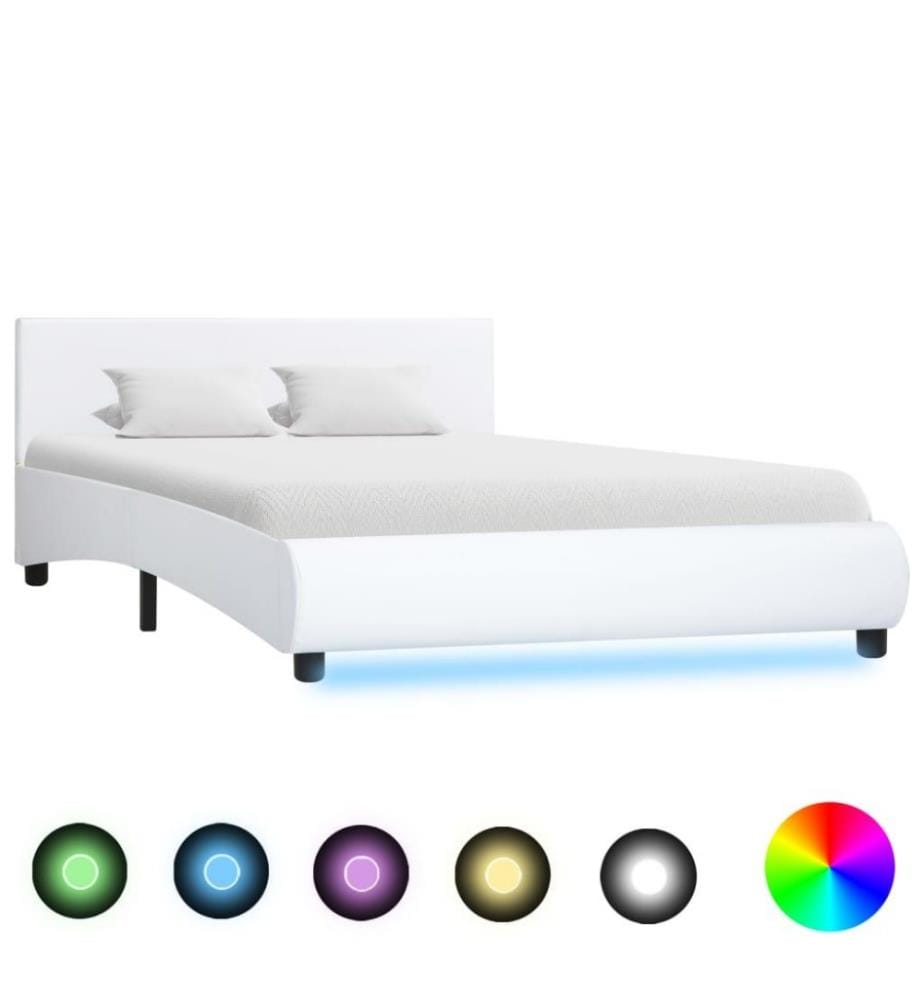 Bettgestell mit LED Weiss Kunstleder 140 x 200 cm