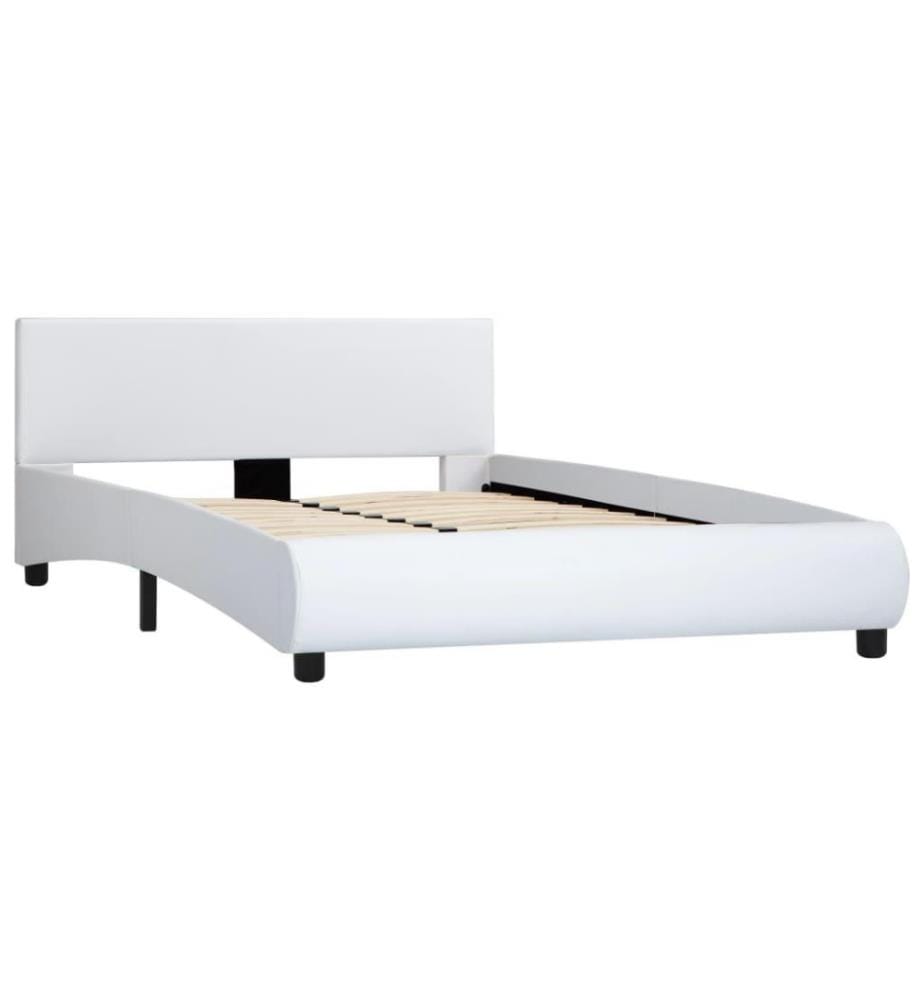Bettgestell mit LED Weiss Kunstleder 140 x 200 cm