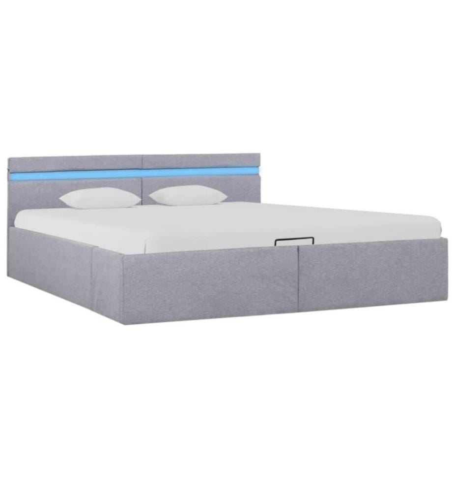 Cadre de lit à stockage avec LED Gris clair Tissu 180x200 cm