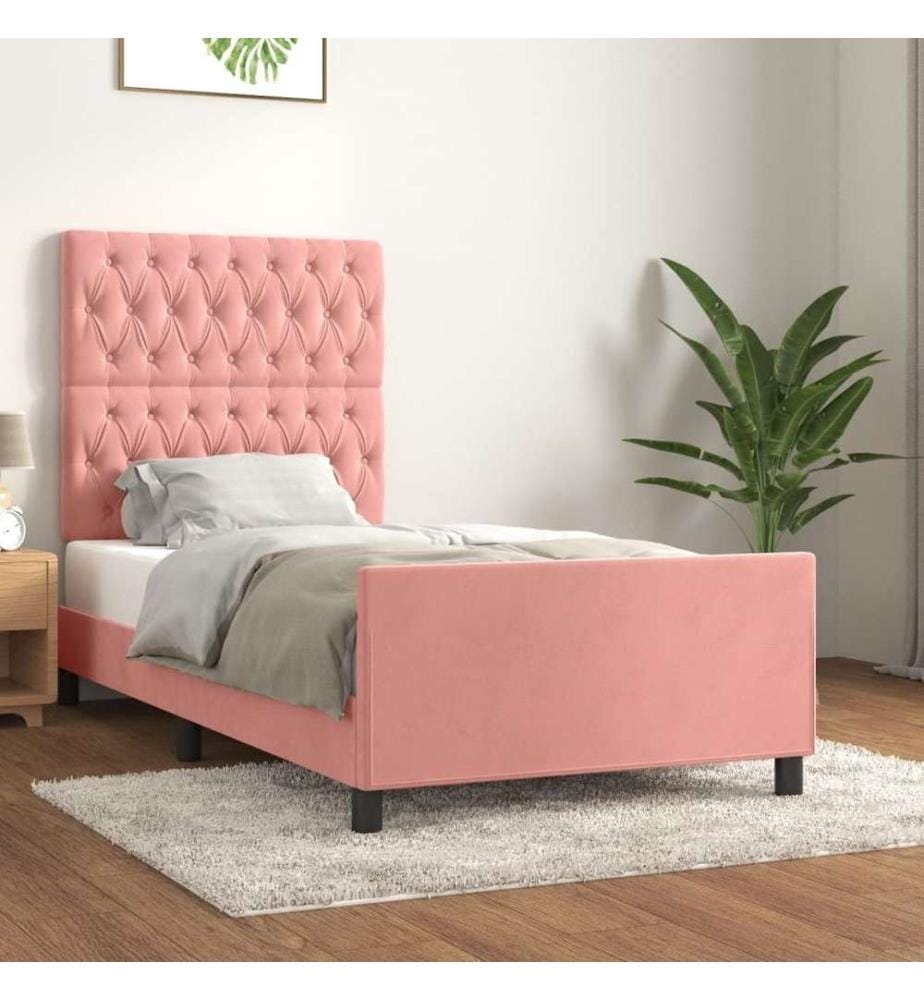 Cadre de lit avec tête de lit Rose 90x190 cm Velours