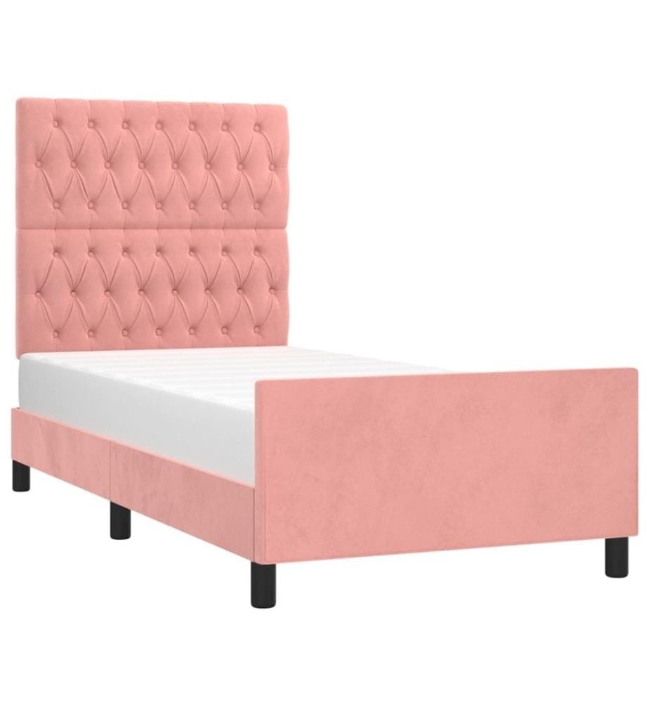 Cadre de lit avec tête de lit Rose 90x190 cm Velours