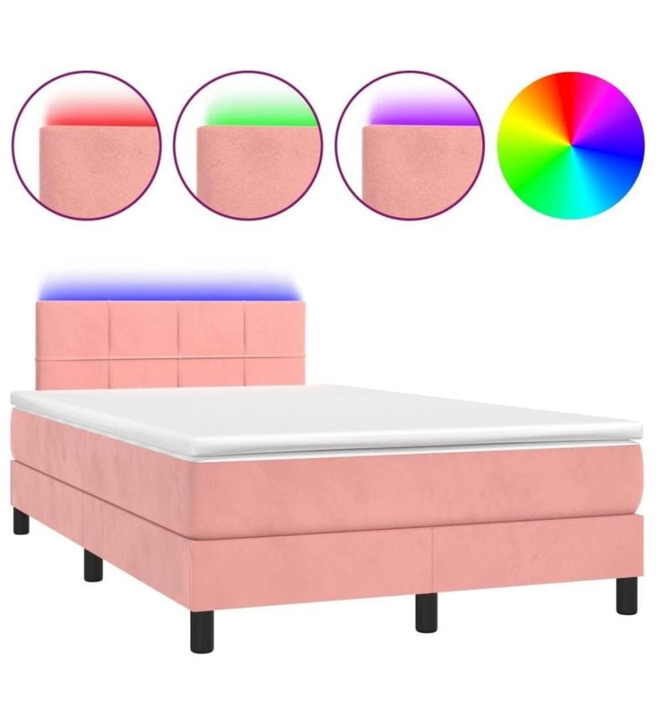 Boxspringbett mit Matratze & LED Rosa 120x200 cm Samt