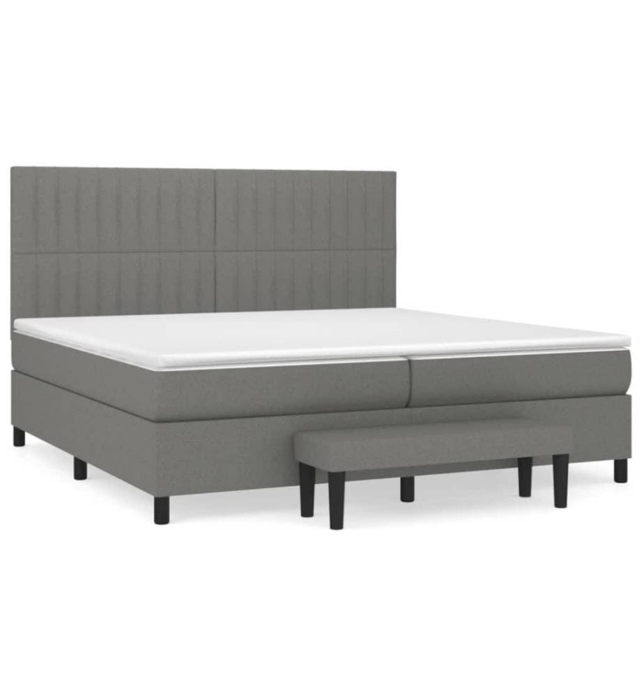 Lit à sommier tapissier avec matelas Gris foncé 200x200cm Tissu