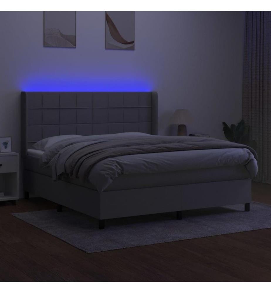 Boxspringbett mit Matratze & LED Hellgrau 160x200 cm Stoff