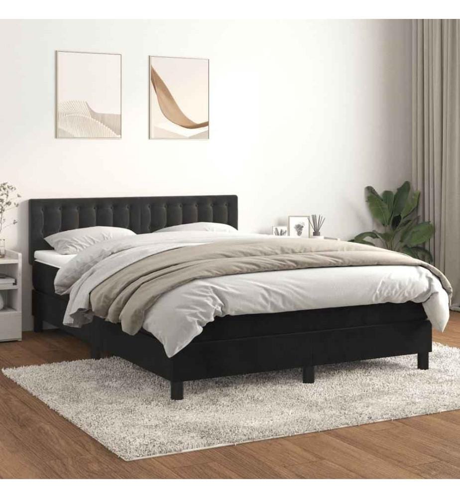 Lit à sommier tapissier avec matelas Noir 140x200 cm Velours