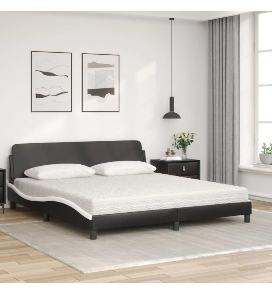 Bett mit Matratze Schwarz und Weiss 180x200 cm Kunstleder