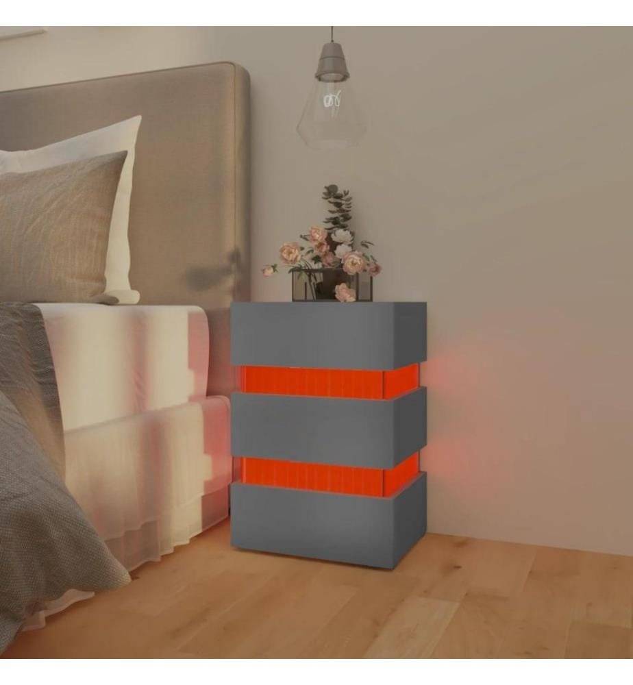 Table de chevet à LED Gris 45x35x67 cm Bois d'ingénierie
