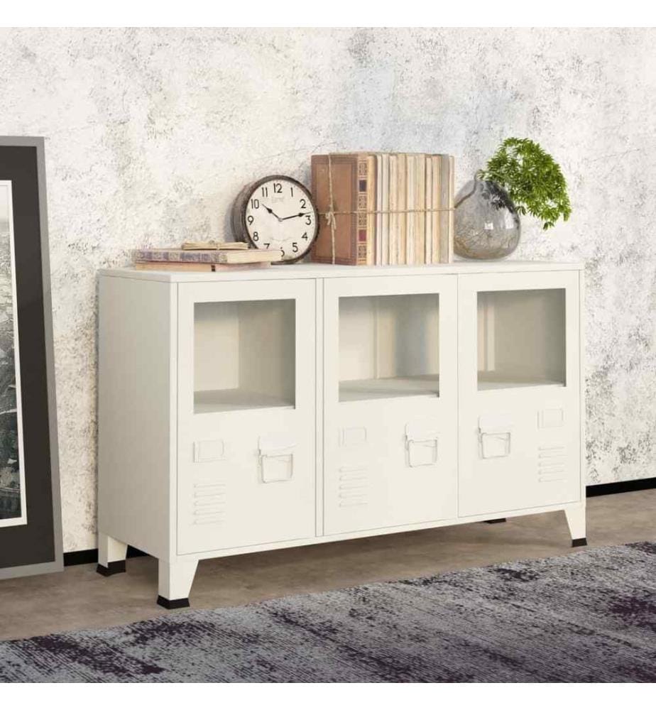 Industrial Sideboard Weiss 105x35x62 cm Metall und Glas